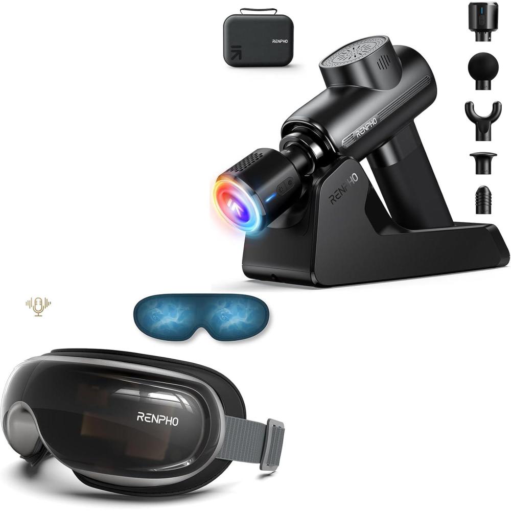 imageRENPHO Massage Gun Deep Tissue with Charging Stand Heat and Cold Head Eyeris 3 Eye Massager with Heat and Cooling for Migraines
