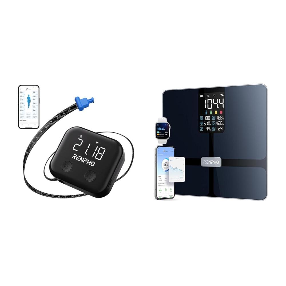 imageRENPHO Scale for Body Weight Smart Scale with BMI Body Fat Muscle Mas and Rechargeable Smart Body Measuring Tape with App
