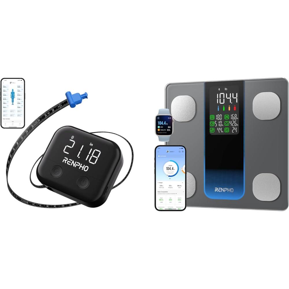 imageRENPHO Smart Scale for Body Weight with 7in1 Large Display RENPHO Rechargeable Smart Body Measuring Tape