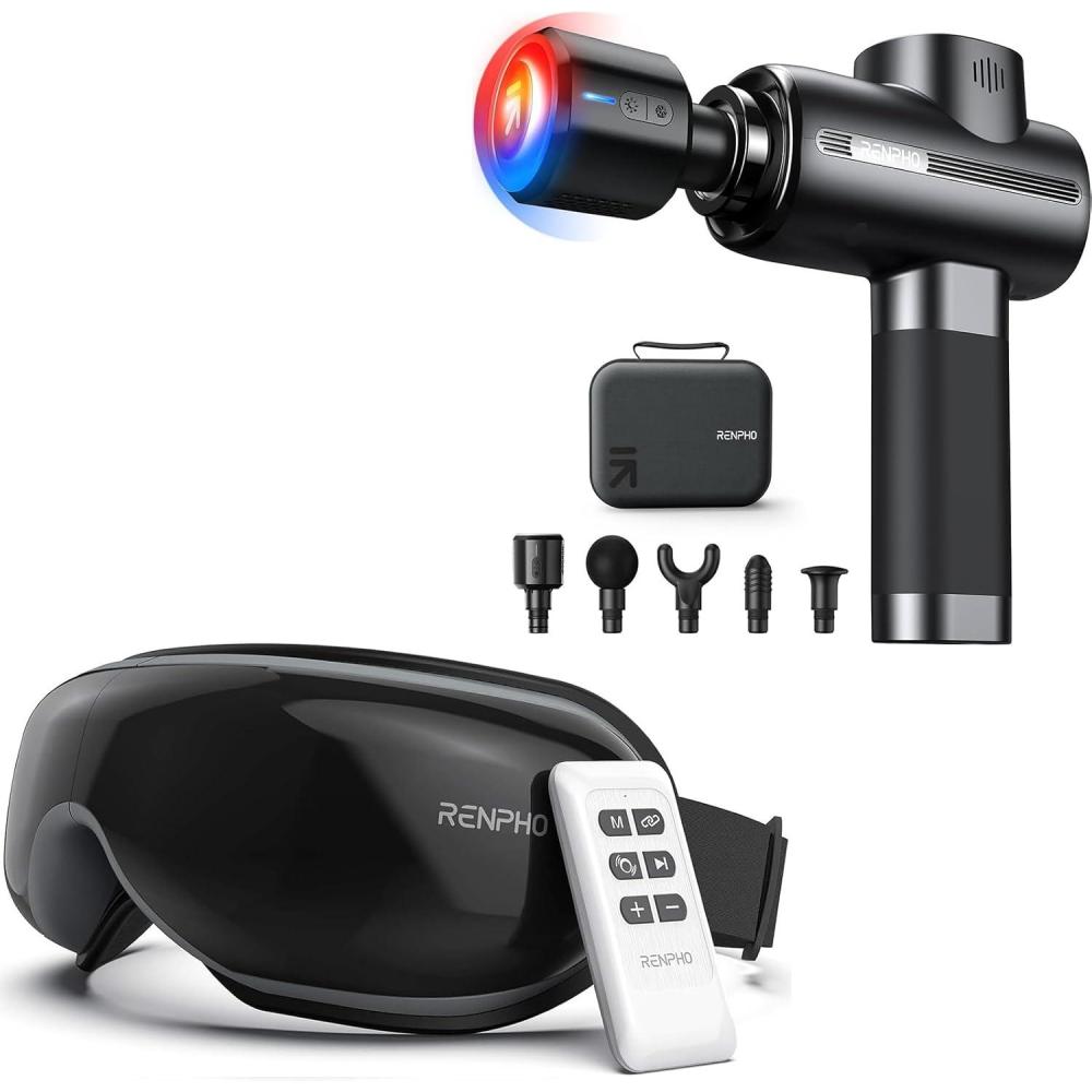 imageRENPHO Thermacool Massage Gun Deep Tissue with Heat and Cold Head Eyeris1 Eye Massager for Migraine with Remote Compression Bluetooth