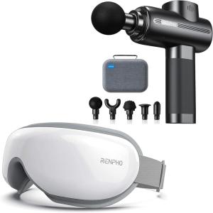 imageRENPHO Active Massage Gun Deep Tissue Percussion Mini Handheld Massager Gun Eye Massager Eyeris 1 Eye Mask with HeatBluetooth Music