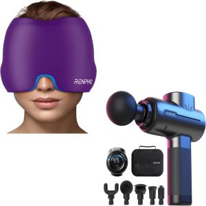 imageRENPHO Headache Relief Hat with Hot or Cold Therapy Massage Gun Deep Tissue Muscle Percussion Massage Gun