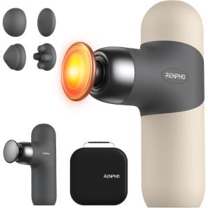 imageRENPHO Mini Thermal Massage Gun with Heat Portable Deep Tissue Percussion Massager Color Silicone Sleeves Travel Size with Carry CaseGray