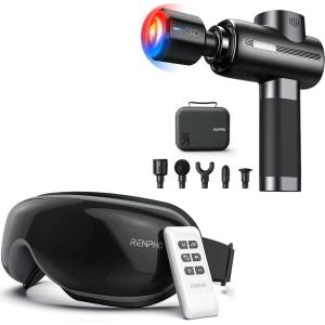 imageRENPHO Thermacool Massage Gun Deep Tissue with Heat and Cold Head Eyeris1 Eye Massager for Migraine with Remote Compression Bluetooth