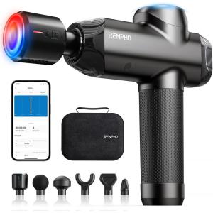 imageRENPHO Massage Gun Deep Tissue with 12mm Amplitude Christmas Gifts Percussion Muscle Massager Portable Electric Handheld Massage Gun with LED Touch DisplayPower  ThermacoolBlack Pro