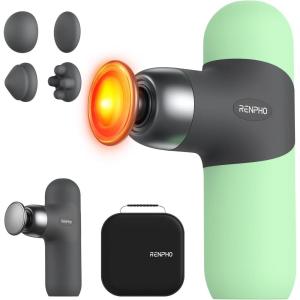 imageRENPHO Mini Thermal Deluxe Massage Gun with Quick Charging Dock and Heat Color Silicone Sleeves Travel Size Percussion Massager with Carry Case Portable Deep Tissue Muscle MassagerSpearmint