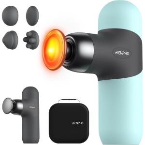 imageRENPHO Mini Thermal Deluxe Massage Gun with Quick Charging Dock and Heat Color Silicone Sleeves Travel Size Percussion Massager with Carry Case Portable Deep Tissue Muscle MassagerMint