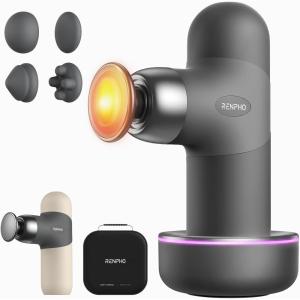 imageRENPHO Mini Thermal Deluxe Massage Gun with Quick Charging Dock and Heat Color Silicone Sleeves Travel Size Percussion Massager with Carry Case Portable Deep Tissue Muscle MassagerGray and Tan