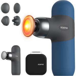 imageRENPHO Mini Thermal Deluxe Massage Gun with Quick Charging Dock and Heat Color Silicone Sleeves Travel Size Percussion Massager with Carry Case Portable Deep Tissue Muscle MassagerNavy