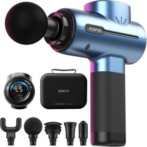 imageRENPHO Massage Gun Deep Tissue Portable Percussion Massager for Back and Neck Gifts for Men and Women Handheld Device with Carry Case ActiveActive Blue Pro