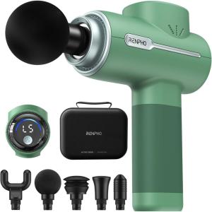 imageRENPHO Massage Gun Deep Tissue Portable Percussion Massager for Back and Neck Gifts for Men and Women Handheld Device with Carry Case ActiveActive Green