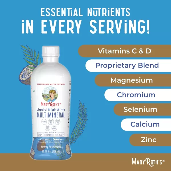 Extra Strength Nighttime Liquid Multimineral Sleep Supplement  Sugar Free  Calm Magnesium Citrate Sleep  NO Melatonin  Calcium Magnesium Zinc  Available in 4 Flavors  Vegan  32 ServingsCoconut