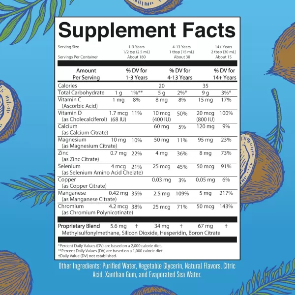 Extra Strength Nighttime Liquid Multimineral Sleep Supplement  Sugar Free  Calm Magnesium Citrate Sleep  NO Melatonin  Calcium Magnesium Zinc  Available in 4 Flavors  Vegan  32 ServingsCoconut