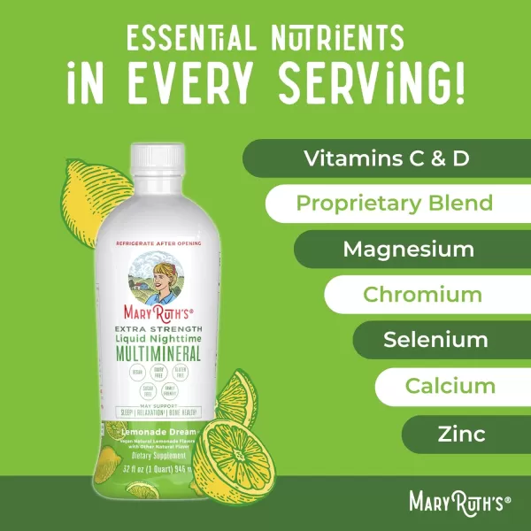 Extra Strength Nighttime Liquid Multimineral Sleep Supplement  Sugar Free  Calm Magnesium Citrate Sleep  NO Melatonin  Calcium Magnesium Zinc  Available in 4 Flavors  Vegan  32 ServingsLemonade