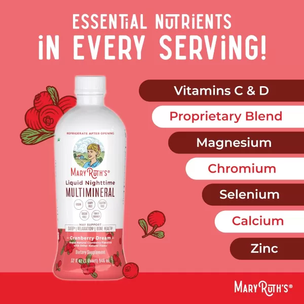 Extra Strength Nighttime Liquid Multimineral Sleep Supplement  Sugar Free  Calm Magnesium Citrate Sleep  NO Melatonin  Calcium Magnesium Zinc  Available in 4 Flavors  Vegan  32 ServingsCranberry