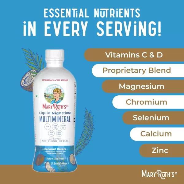 Extra Strength Nighttime Liquid Multimineral Sleep Supplement  Sugar Free  Calm Magnesium Citrate Sleep  NO Melatonin  Calcium Magnesium Zinc  Available in 4 Flavors  Vegan  32 ServingsCoconut