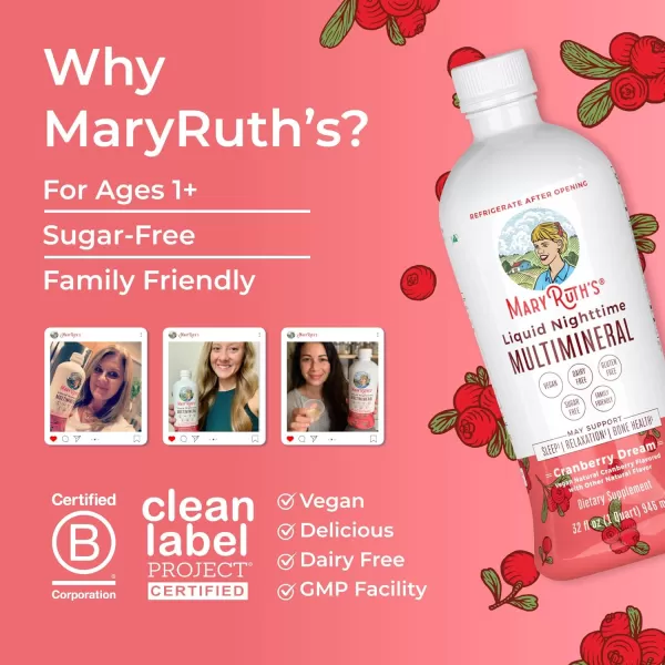 Extra Strength Nighttime Liquid Multimineral Sleep Supplement  Sugar Free  Calm Magnesium Citrate Sleep  NO Melatonin  Calcium Magnesium Zinc  Available in 4 Flavors  Vegan  32 ServingsCranberry