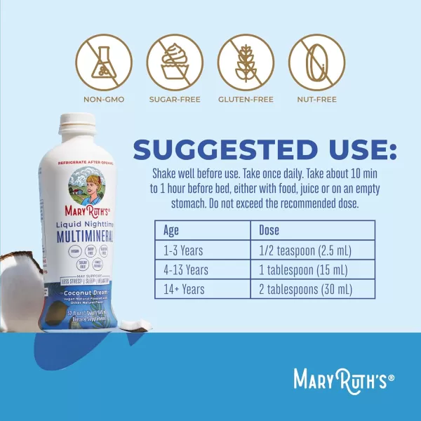 Extra Strength Nighttime Liquid Multimineral Sleep Supplement  Sugar Free  Calm Magnesium Citrate Sleep  NO Melatonin  Calcium Magnesium Zinc  Available in 4 Flavors  Vegan  32 ServingsCoconut