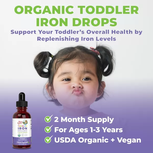 MaryRuth Organics Iron Supplement for Toddlers  Liquid Iron Supplement for Children Ages 13  Iron Supplement for Iron Deficiency  Ferrochel  Sugar Free  Vegan  NonGMO  Gluten Free  2 Fl OzGrape  Toddler