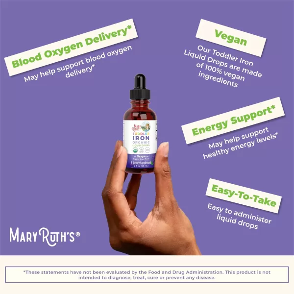 MaryRuth Organics Iron Supplement for Toddlers  Liquid Iron Supplement for Children Ages 13  Iron Supplement for Iron Deficiency  Ferrochel  Sugar Free  Vegan  NonGMO  Gluten Free  2 Fl OzGrape  Toddler