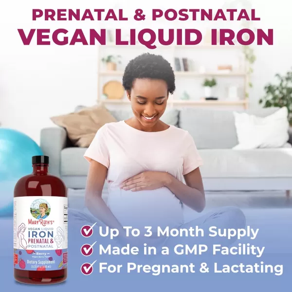 MaryRuth Organics  Liquid Iron Supplement Prenatal ampamp Postnatal for Pregnant ampamp Lactating  Iron Deficiency  Immune Support  SugarGluten Free  Vegan  NonGMO  1522 Fl OzVegan Natural Berry