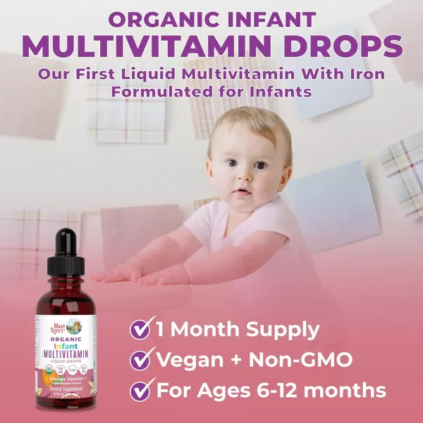 MaryRuth Organics Multivitamin ampamp Multimineral with Iron for Infants  USDA Organic  Sugar Free  Liquid Vitamins for Babies 612 Months  Immune Support ampamp Overall Wellness  Vegan  NonGMO  2 Fl OzVanilla Orange