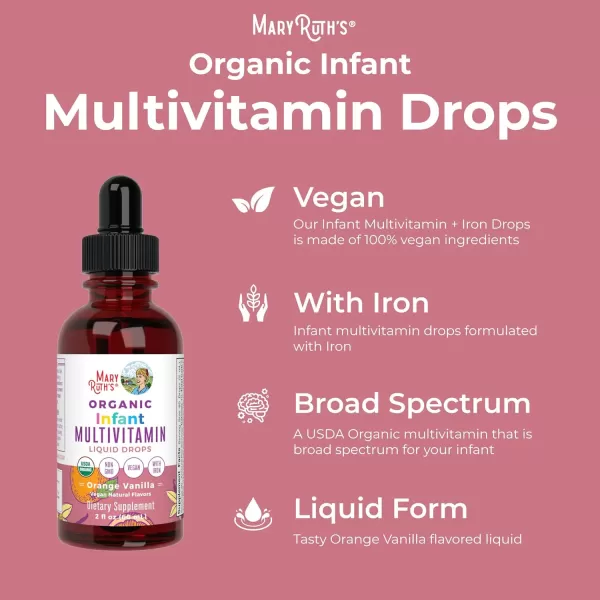 MaryRuth Organics Multivitamin ampamp Multimineral with Iron for Infants  USDA Organic  Sugar Free  Liquid Vitamins for Babies 612 Months  Immune Support ampamp Overall Wellness  Vegan  NonGMO  2 Fl OzVanilla Orange