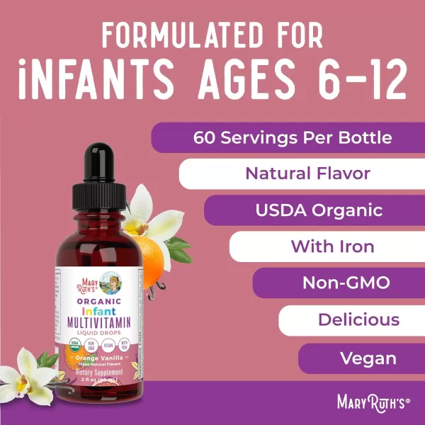 MaryRuth Organics Multivitamin ampamp Multimineral with Iron for Infants  USDA Organic  Sugar Free  Liquid Vitamins for Babies 612 Months  Immune Support ampamp Overall Wellness  Vegan  NonGMO  2 Fl OzVanilla Orange