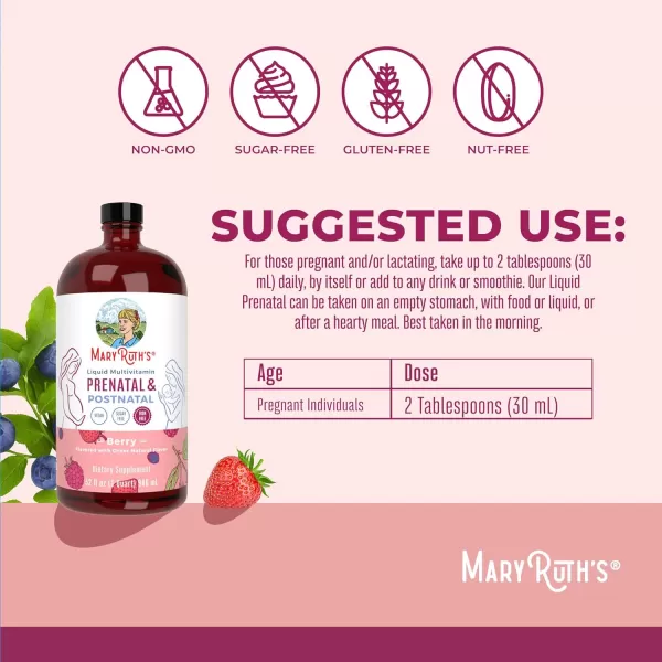 MaryRuth Organics Postnatal ampamp Prenatal Vitamins for Women  Sugar Free  Womens Multivitamin for PreConception Pregnancy ampamp Nursing  Ginger  Selenium  Folate  Vegan  NonGMO  Gluten Free  32ozRaspberry