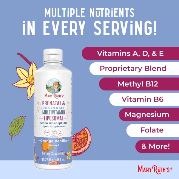 MaryRuth Organics Prenatal ampamp Postnatal Multivitamin for Women  Sugar Free  Formulated for PreConception Pregnancy ampamp Nursing  Prenatal Vitamins  Vegan  NonGMO  Gluten Free  30 ServingsOrange