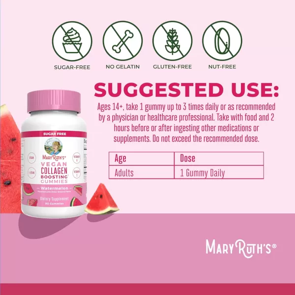 MaryRuth Organics Vegan Collagen for Women ampamp Men Collagen Boosting Gummies Skin Care Lysine Vitamin C Vitamin A Amla Supplement for Hair ampamp Skin Vegan NonGMO Gluten Free 90 ServingsWatermelon