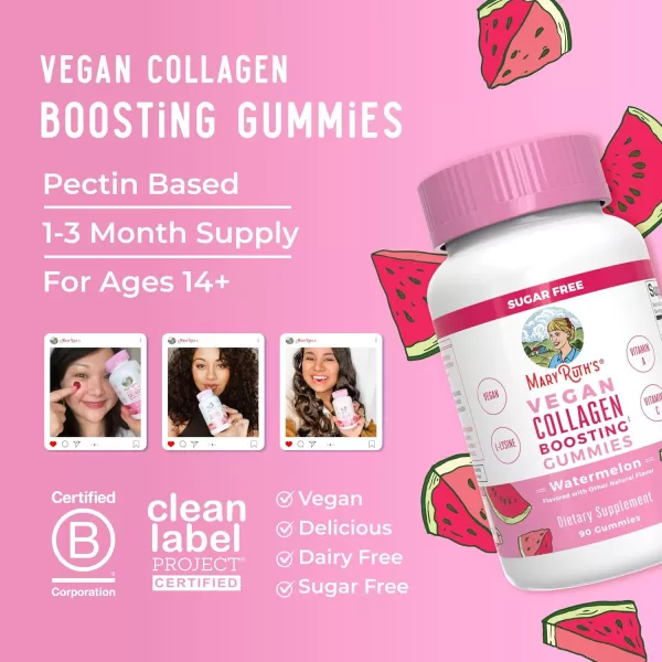 MaryRuth Organics Vegan Collagen for Women ampamp Men Collagen Boosting Gummies Skin Care Lysine Vitamin C Vitamin A Amla Supplement for Hair ampamp Skin Vegan NonGMO Gluten Free 90 ServingsWatermelon