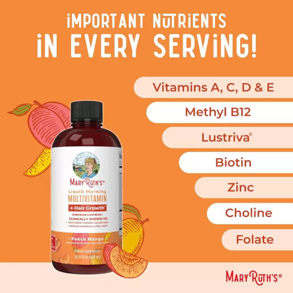 MaryRuths Liquid Multivitamin  Lustriva Hair Growth  Biotin 10000mcg  Vitamin D  B Vitamins  Clinically Tested for Thicker Hair Wrinkles Fine Lines Skin Care  Ages 18  15 Fl OzPeach Mango