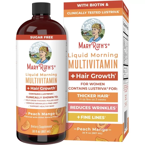 MaryRuths Liquid Multivitamin  Lustriva Hair Growth  Biotin 10000mcg  Vitamin D  B Vitamins  Clinically Tested for Thicker Hair Wrinkles Fine Lines Skin Care  Ages 18  15 Fl OzPeach Mango