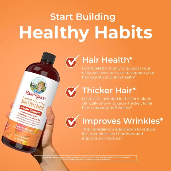 MaryRuths Liquid Multivitamin  Lustriva Hair Growth  Biotin 10000mcg  Vitamin D  B Vitamins  Clinically Tested for Thicker Hair Wrinkles Fine Lines Skin Care  Ages 18  15 Fl OzPeach Mango