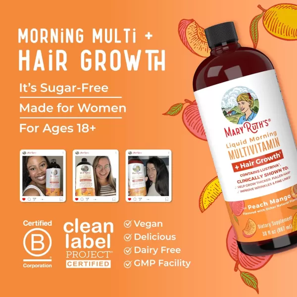 MaryRuths Liquid Multivitamin  Lustriva Hair Growth  Biotin 10000mcg  Vitamin D  B Vitamins  Clinically Tested for Thicker Hair Wrinkles Fine Lines Skin Care  Ages 18  15 Fl OzPeach Mango