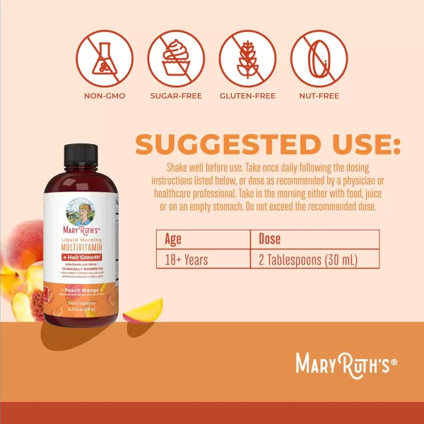 MaryRuths Liquid Multivitamin  Lustriva Hair Growth  Biotin 10000mcg  Vitamin D  B Vitamins  Clinically Tested for Thicker Hair Wrinkles Fine Lines Skin Care  Ages 18  15 Fl OzPeach Mango