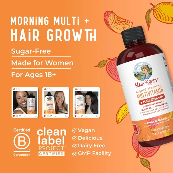 MaryRuths Liquid Multivitamin  Lustriva Hair Growth  Biotin 10000mcg  Vitamin D  B Vitamins  Clinically Tested for Thicker Hair Wrinkles Fine Lines Skin Care  Ages 18  15 Fl OzPeach Mango