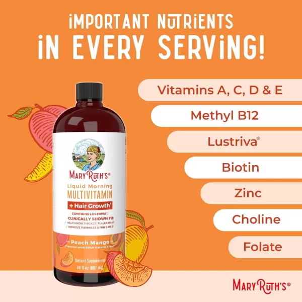 MaryRuths Liquid Multivitamin  Lustriva Hair Growth  Biotin 10000mcg  Vitamin D  B Vitamins  Clinically Tested for Thicker Hair Wrinkles Fine Lines Skin Care  Ages 18  15 Fl OzPeach Mango