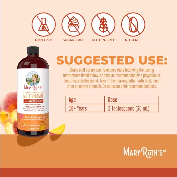 MaryRuths Liquid Multivitamin  Lustriva Hair Growth  Biotin 10000mcg  Vitamin D  B Vitamins  Clinically Tested for Thicker Hair Wrinkles Fine Lines Skin Care  Ages 18  15 Fl OzPeach Mango