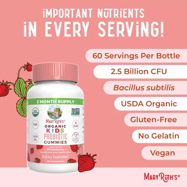 MaryRuths Multivitamin and Probiotic Gummies Strawberry for Kids  Clean Label Project Verified  Vitamins for Gut Health Immunity ampamp Overall Wellness  Vegan NonGMO Gluten Free