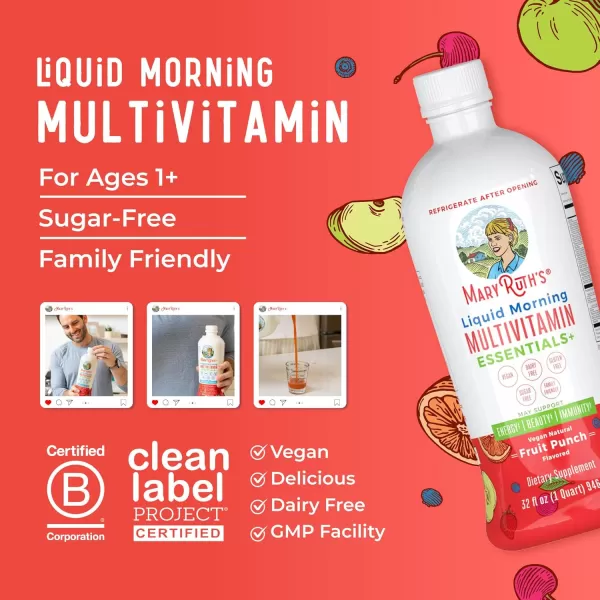 Multivitamin Multimineral for Women Men ampamp Kids by MaryRuths  No Added Sugar  Vegan Liquid Vitamins for Adults ampamp Kids  Mens Womens Multivitamin  Energy ampamp Beauty Booster  32oz Package May VaryFruit