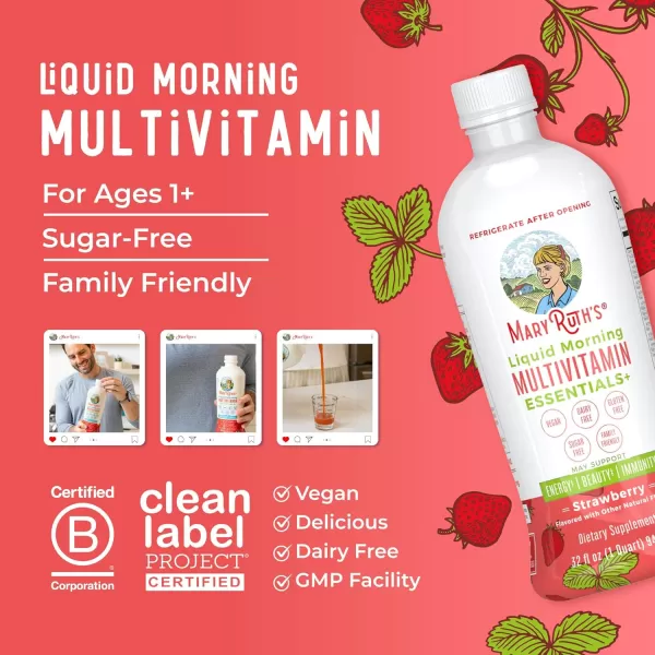 Multivitamin Multimineral for Women Men ampamp Kids by MaryRuths  No Added Sugar  Vegan Liquid Vitamins for Adults ampamp Kids  Mens Womens Multivitamin  Energy ampamp Beauty Booster  32oz Package May VaryStrawberry