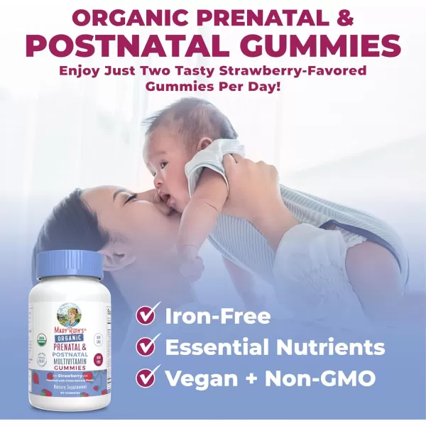 Prenatal Vitamins for Women by MaryRuths  USDA Organic Prenatal Gummies  Postnatal Vitamins for Women Breastfeeding  Methylfolate 800 mcg DFE  Iodine  Vegan  Non GMO  30 Servings