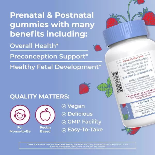 Prenatal Vitamins for Women by MaryRuths  USDA Organic Prenatal Gummies  Postnatal Vitamins for Women Breastfeeding  Methylfolate 800 mcg DFE  Iodine  Vegan  Non GMO  30 Servings