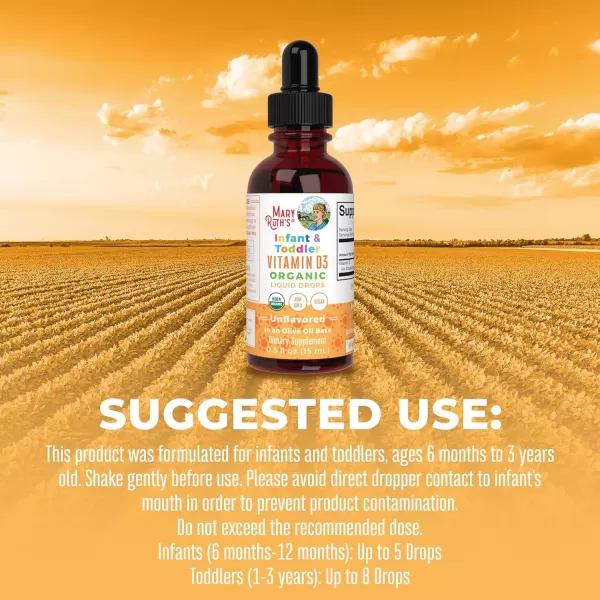 USDA Organic Vitamin D Drops by MaryRuths  Vitamin D3 Liquid  Sugar Free  Liquid Vitamin D Drops Immune Support for Infants ampamp Toddlers  VIT D3  Vegan  Gluten Free  NonGMO  90150 Servings