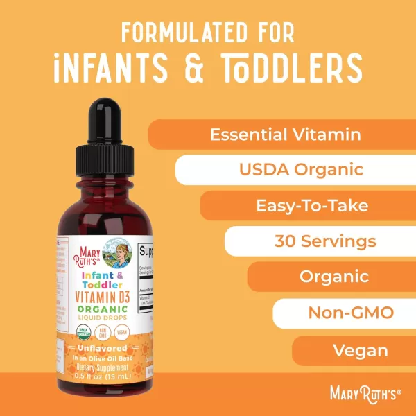 USDA Organic Vitamin D Drops by MaryRuths  Vitamin D3 Liquid  Sugar Free  Liquid Vitamin D Drops Immune Support for Infants ampamp Toddlers  VIT D3  Vegan  Gluten Free  NonGMO  90150 Servings