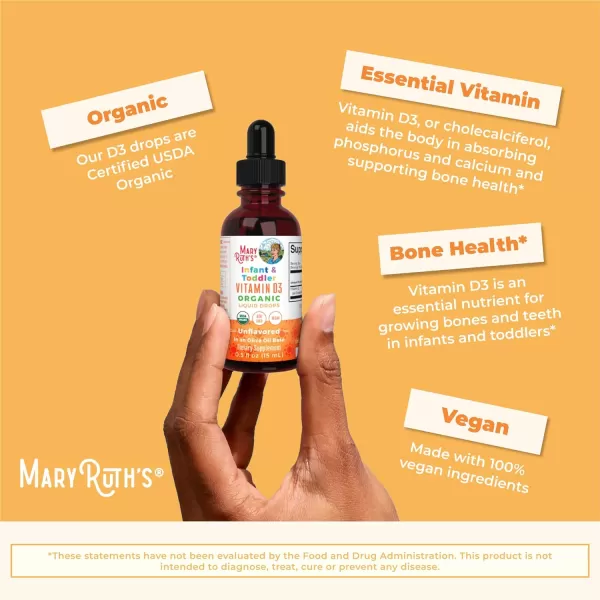 USDA Organic Vitamin D Drops by MaryRuths  Vitamin D3 Liquid  Sugar Free  Liquid Vitamin D Drops Immune Support for Infants ampamp Toddlers  VIT D3  Vegan  Gluten Free  NonGMO  90150 Servings