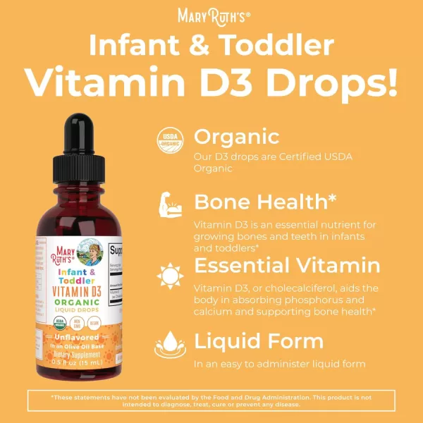 USDA Organic Vitamin D Drops by MaryRuths  Vitamin D3 Liquid  Sugar Free  Liquid Vitamin D Drops Immune Support for Infants ampamp Toddlers  VIT D3  Vegan  Gluten Free  NonGMO  90150 Servings