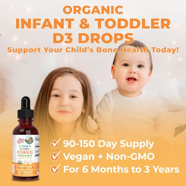 USDA Organic Vitamin D Drops by MaryRuths  Vitamin D3 Liquid  Sugar Free  Liquid Vitamin D Drops Immune Support for Infants ampamp Toddlers  VIT D3  Vegan  Gluten Free  NonGMO  90150 Servings